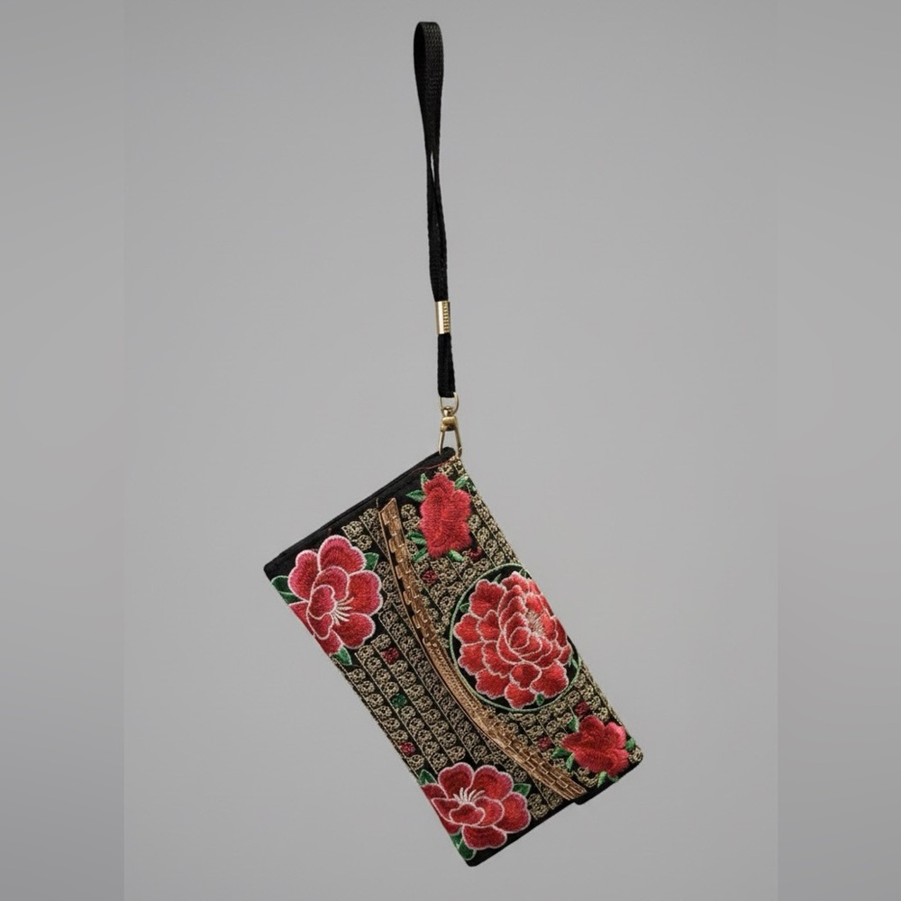 Floral Embroidered Clutch - Black and Red - Picture 3 of 3